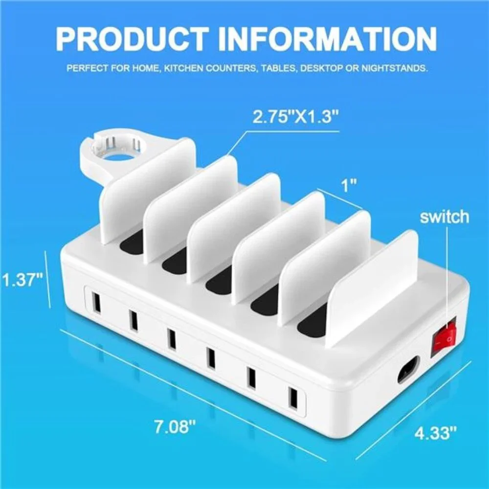 CREATIVE DESIGN Charging Station for Multiple Devices,50W 6 Ports Charging Dock